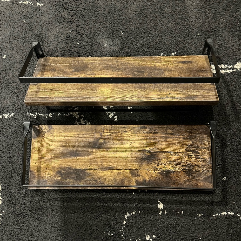 Rustic Wooden Wall Shelves with Black Metal Frame